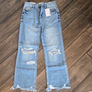 VERVET BY FLYING MONKEY Light Blue Distressed Straight Leg Jeans